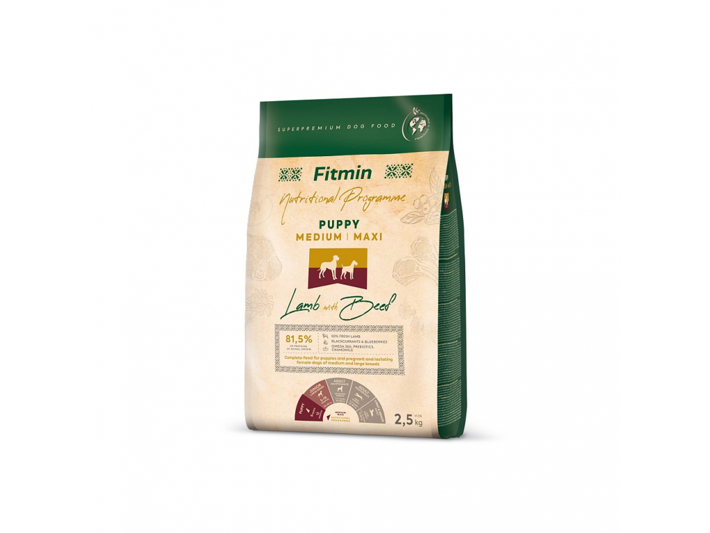 Fitmin Dog Medium/Maxi Puppy Lamb With Beef 2,5 kg z kategorie Chovatelské potřeby a krmiva pro psy > Krmiva pro psy > Granule pro psy