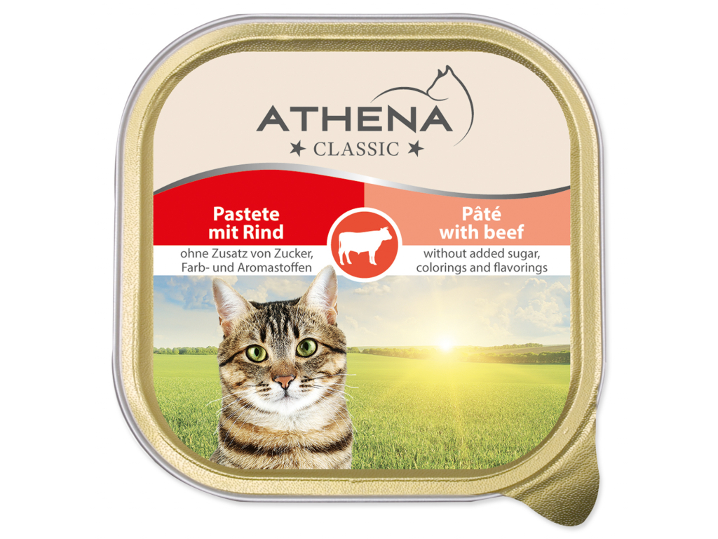 Paštika ATHENA hovězí 100 g z kategorie Chovatelské potřeby a krmiva pro kočky > Krmivo a pamlsky pro kočky > Vaničky, paštiky pro kočky