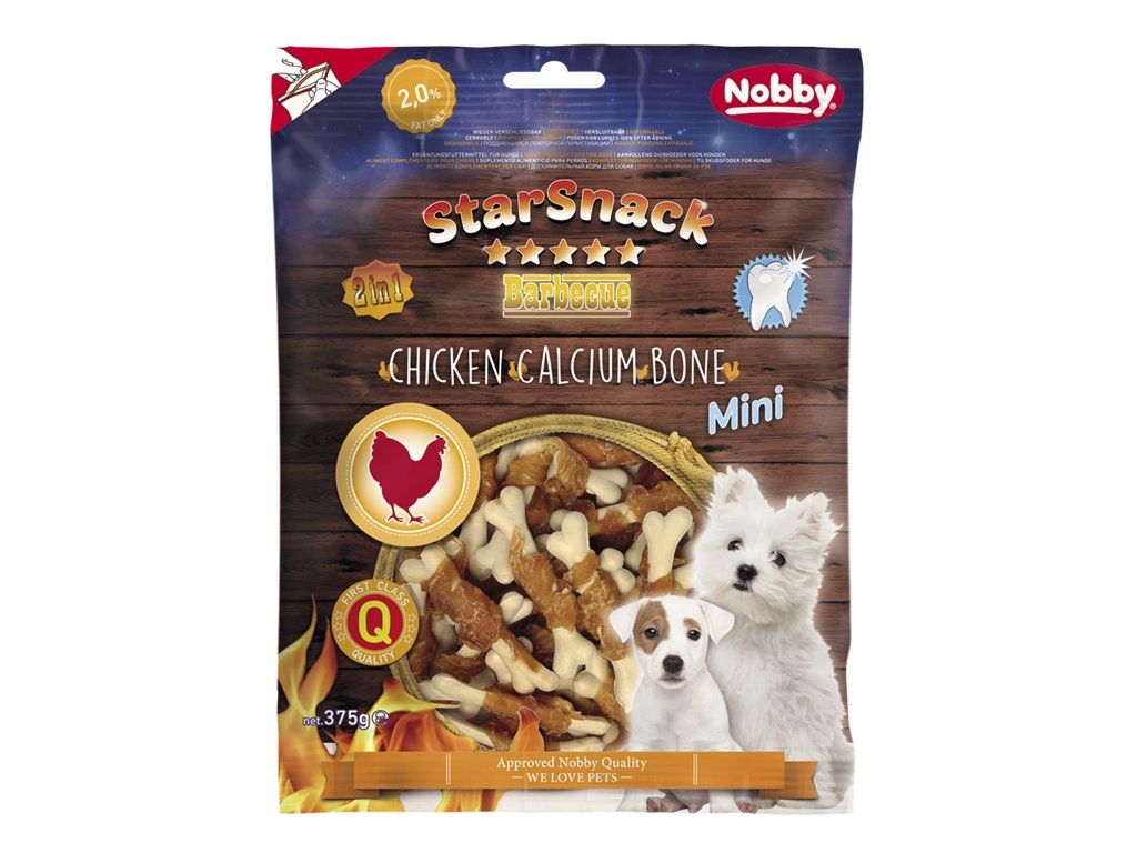 Nobby StarSnack BBQ Mini kalciová kostička s kuřetem 7cm / 375g z kategorie Chovatelské potřeby a krmiva pro psy > Pamlsky pro psy > Sušená masíčka pro psy