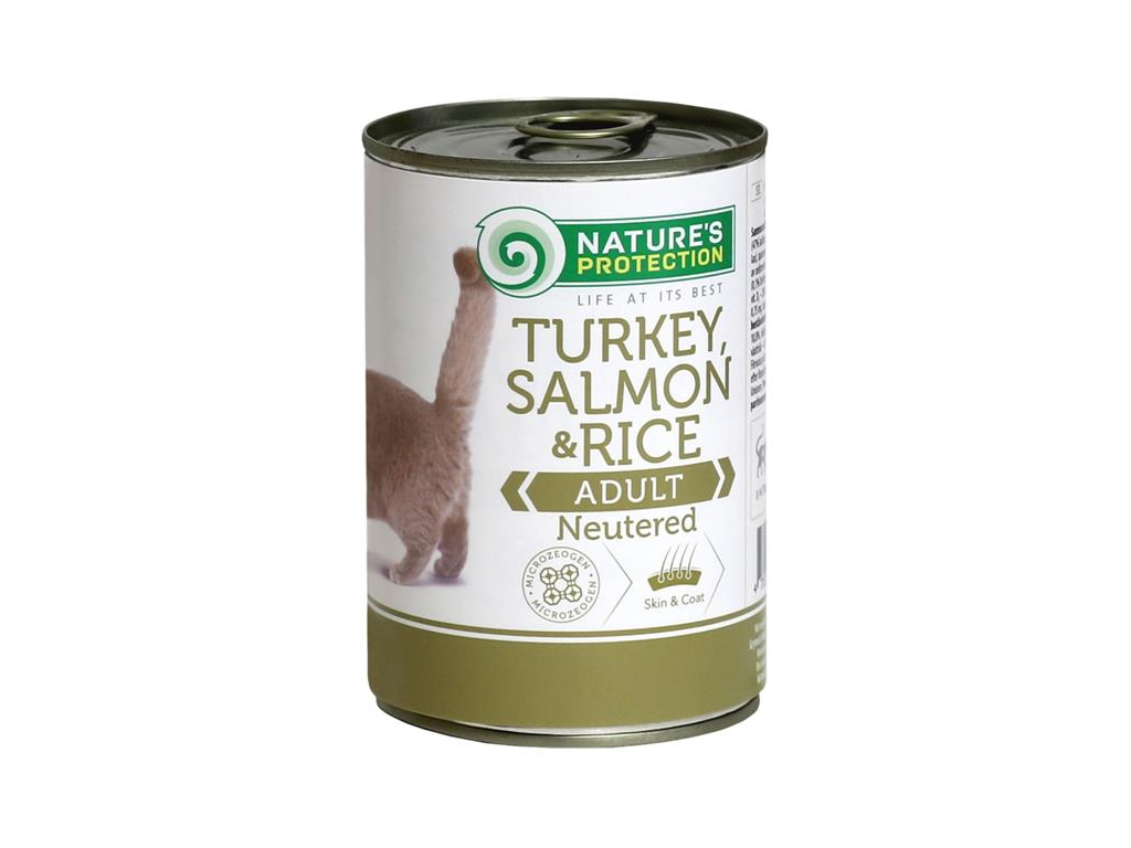 Nature's Protection Cat konzerva Neutered krůta/losos 400 g z kategorie Chovatelské potřeby a krmiva pro kočky > Krmivo a pamlsky pro kočky > Konzervy pro kočky