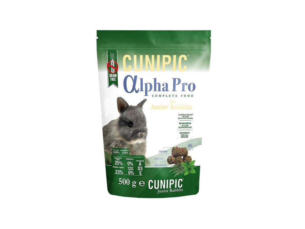 Cunipic Alpha Pro Rabbit Junior - králík mladý 500 g z kategorie Chovatelské potřeby a krmiva pro hlodavce a malá zvířata > Krmiva pro hlodavce a malá zvířata