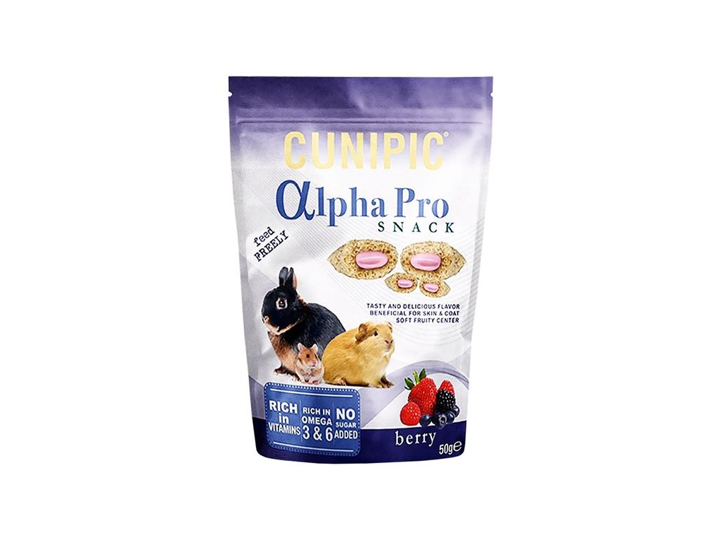 Cunipic Alpha Pro Snack Berry - lesní plody 50 g z kategorie Chovatelské potřeby a krmiva pro hlodavce a malá zvířata > Pamlsky pro hlodavce
