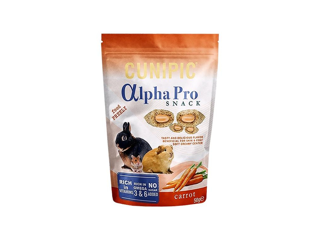 Cunipic Alpha Pro Snack Carrot - mrkev 50 g z kategorie Chovatelské potřeby a krmiva pro hlodavce a malá zvířata > Pamlsky pro hlodavce