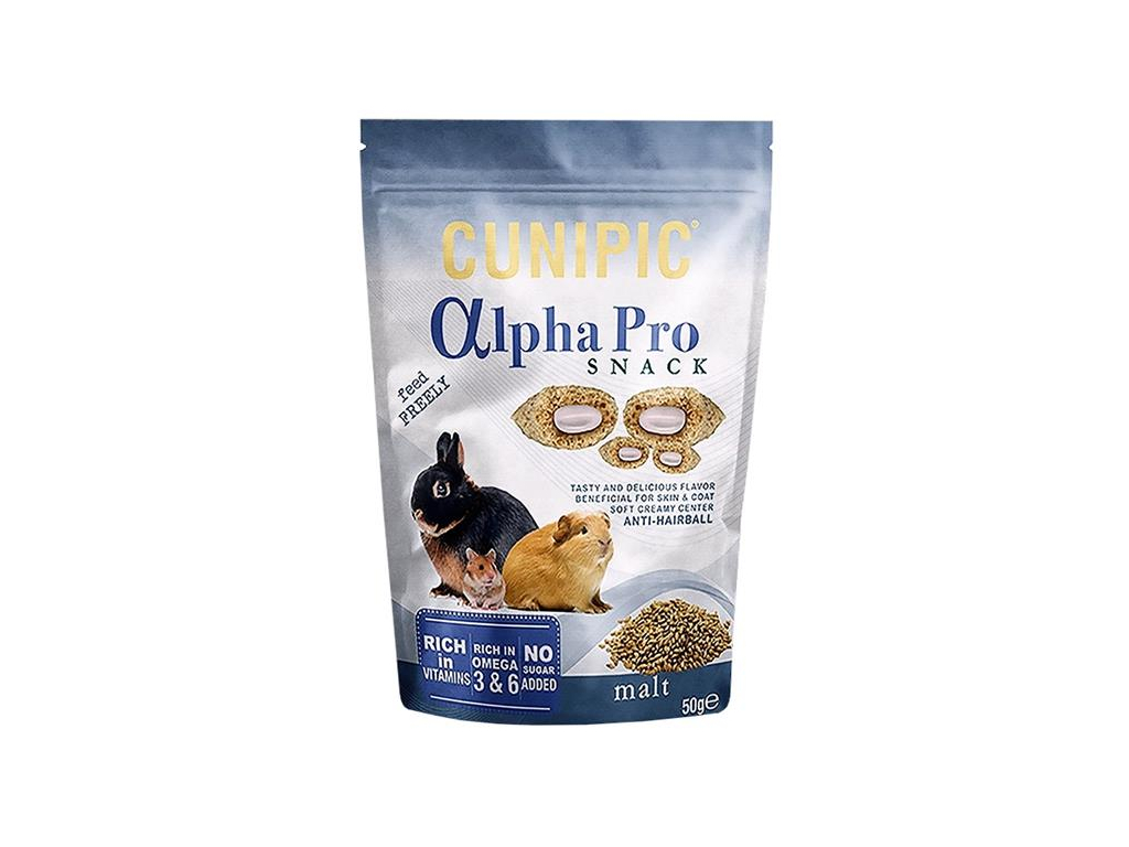 Cunipic Alpha Pro Snack Anti-Hairball Malt - slad 50 g z kategorie Chovatelské potřeby a krmiva pro hlodavce a malá zvířata > Pamlsky pro hlodavce