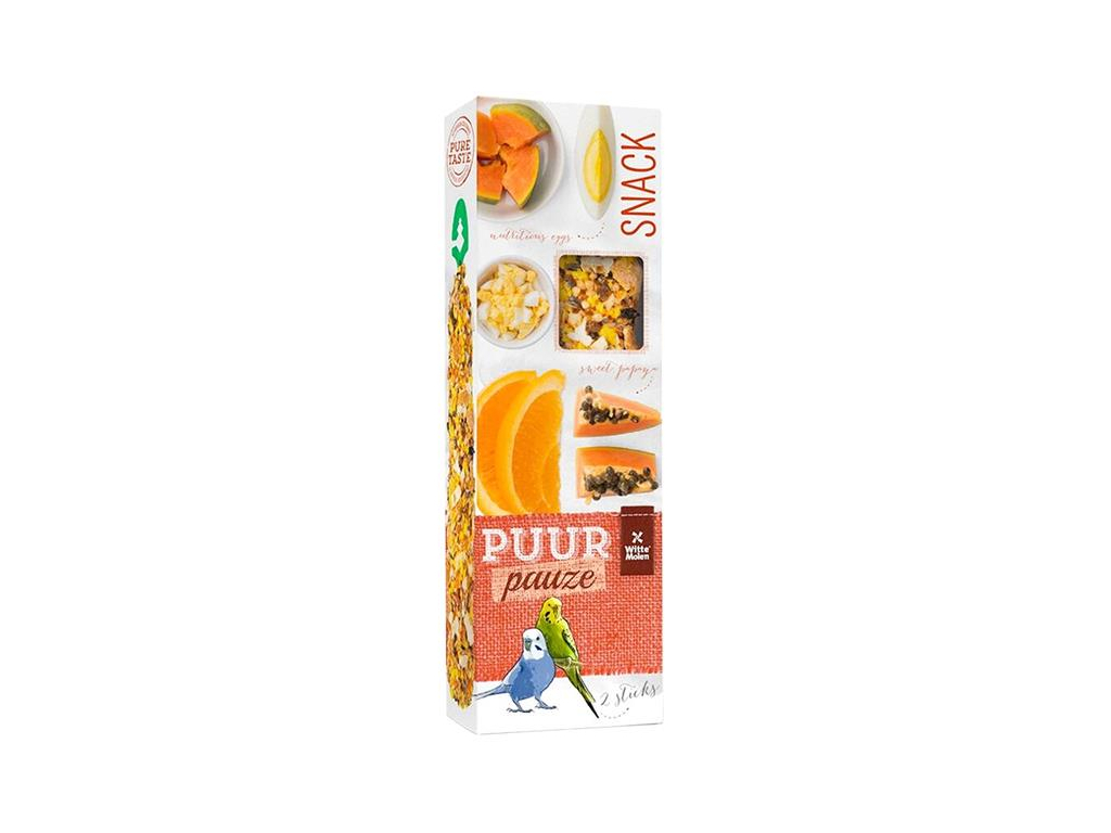 PUUR pauze pták - tyč. andulka, papája+pomeranč 60 g z kategorie Chovatelské potřeby pro ptáky a papoušky > Pamlsky pro papoušky