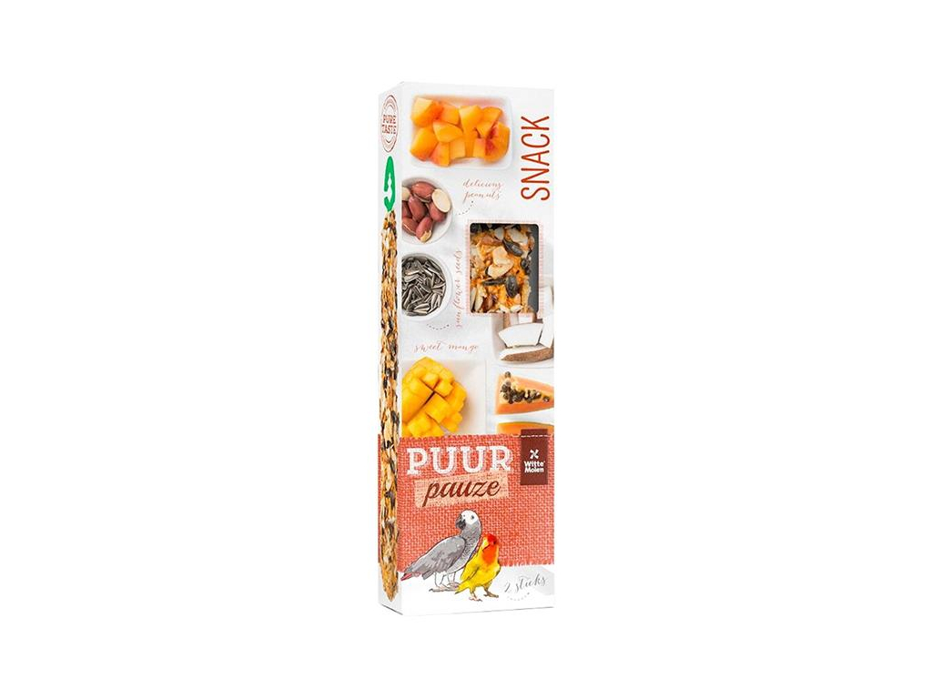 PUUR pauze pták - tyč. papoušek, kokos+papája 140 g z kategorie Chovatelské potřeby pro ptáky a papoušky > Pamlsky pro papoušky