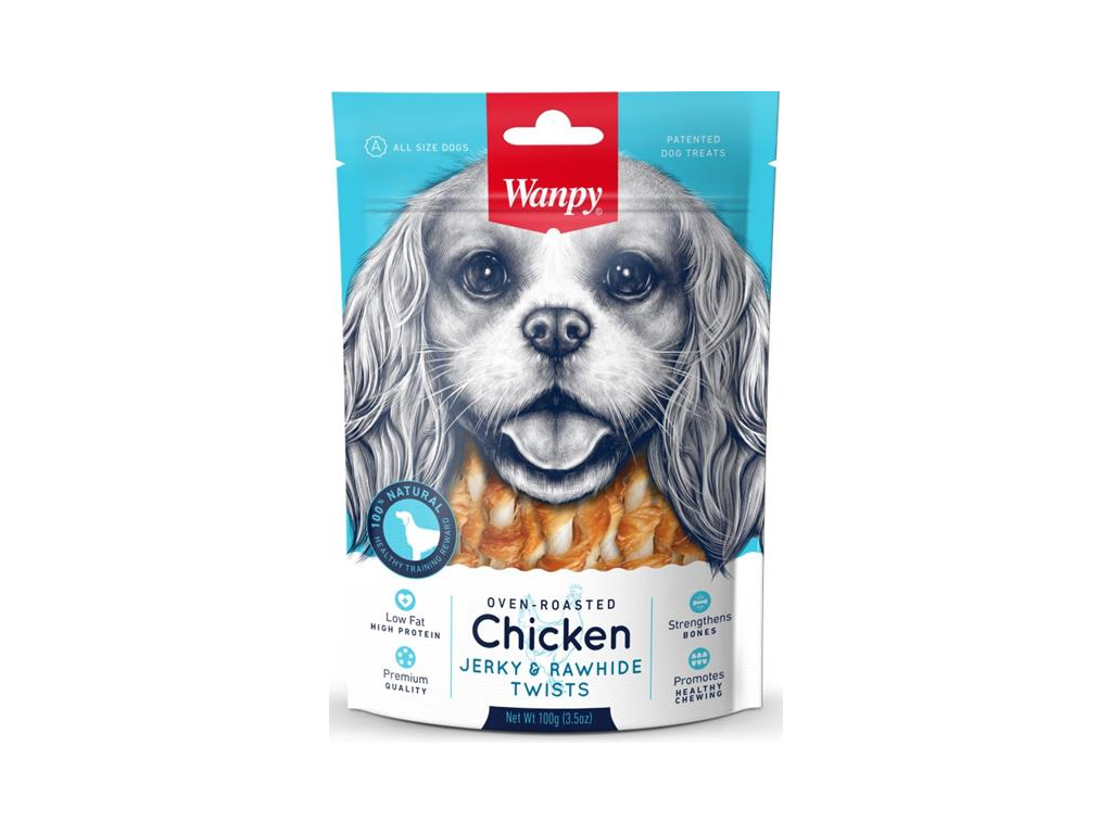Wanpy Dog Chicken Jerky & Rawhide Twists 100 g z kategorie Chovatelské potřeby a krmiva pro psy > Pamlsky pro psy > Žvýkací pamlsky pro psy