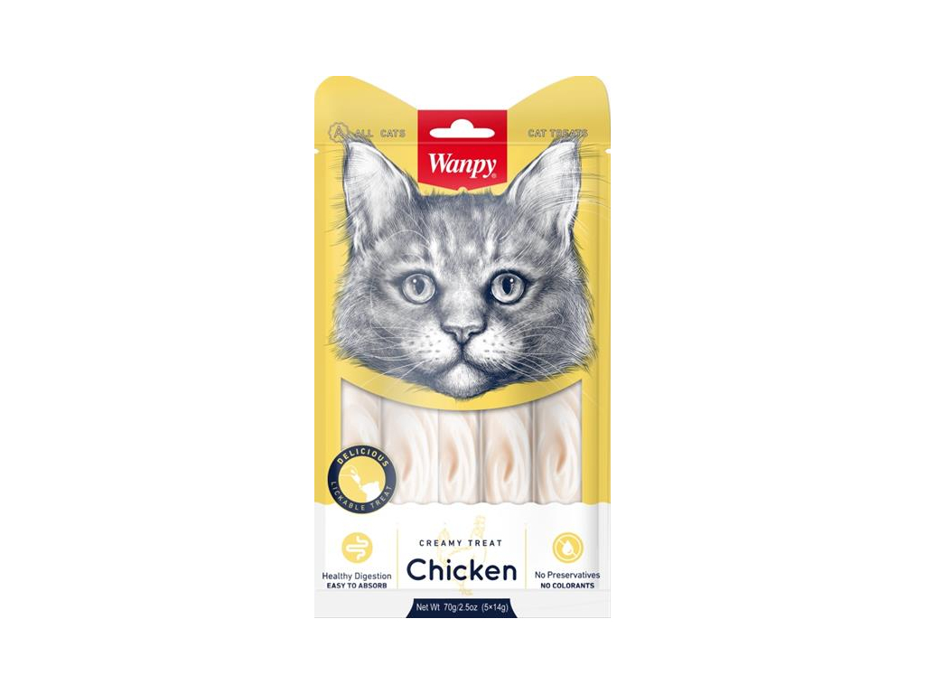 Wanpy Cat Creamy Lickable Treats - Chicken 5 x 14 g z kategorie Chovatelské potřeby a krmiva pro kočky > Krmivo a pamlsky pro kočky > Pamlsky pro kočky