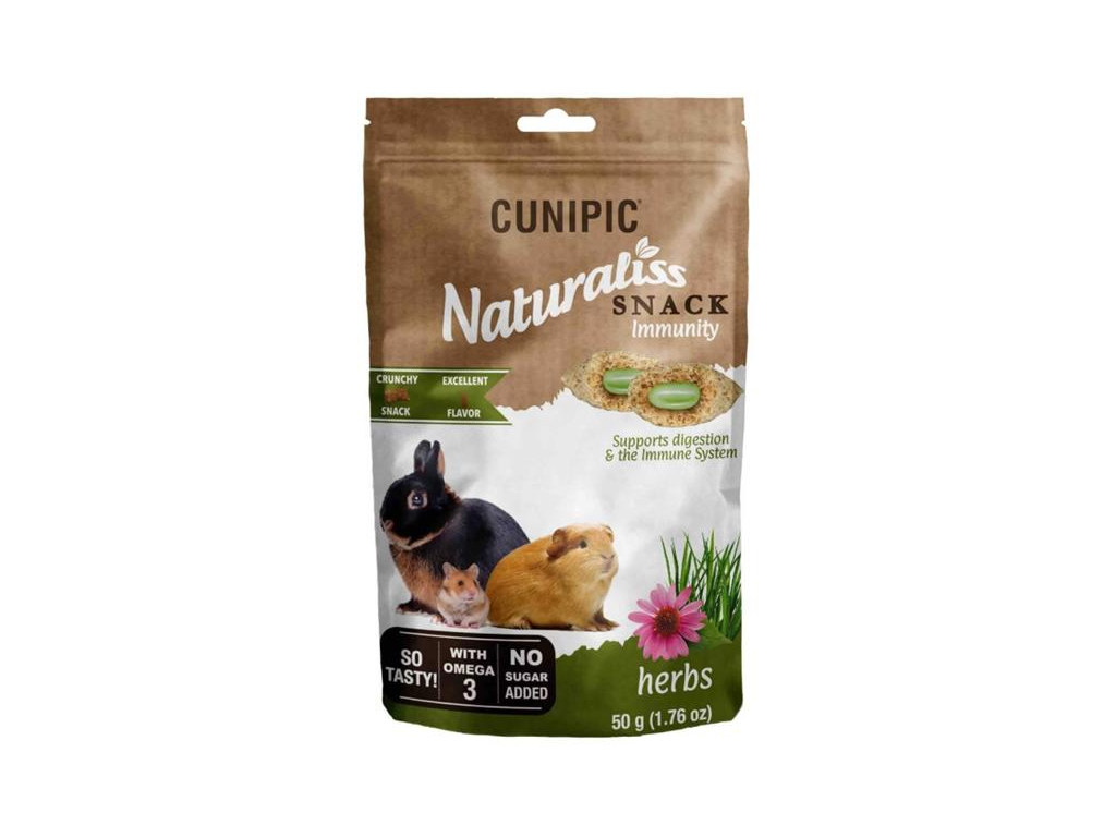 Cunipic Naturaliss snack Immunitiy pro drobné savce 50 g z kategorie Chovatelské potřeby a krmiva pro hlodavce a malá zvířata > Pamlsky pro hlodavce