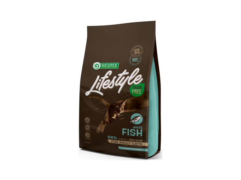 Nature's Protection Cat Dry LifeStyle GF Adult White Fish 1,5 kg z kategorie Chovatelské potřeby a krmiva pro kočky > Krmivo a pamlsky pro kočky > Granule pro kočky