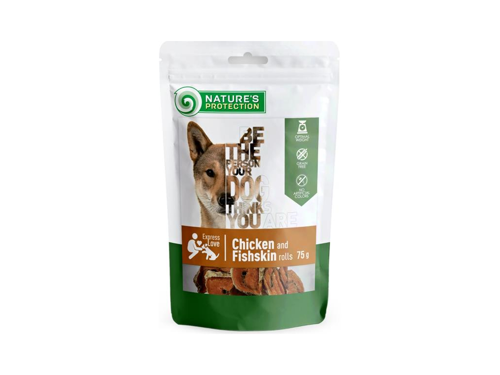 Nature's Protection Dog snack kuře a rybí kůže rolka 75 g z kategorie Chovatelské potřeby a krmiva pro psy > Pamlsky pro psy > Sušená masíčka pro psy