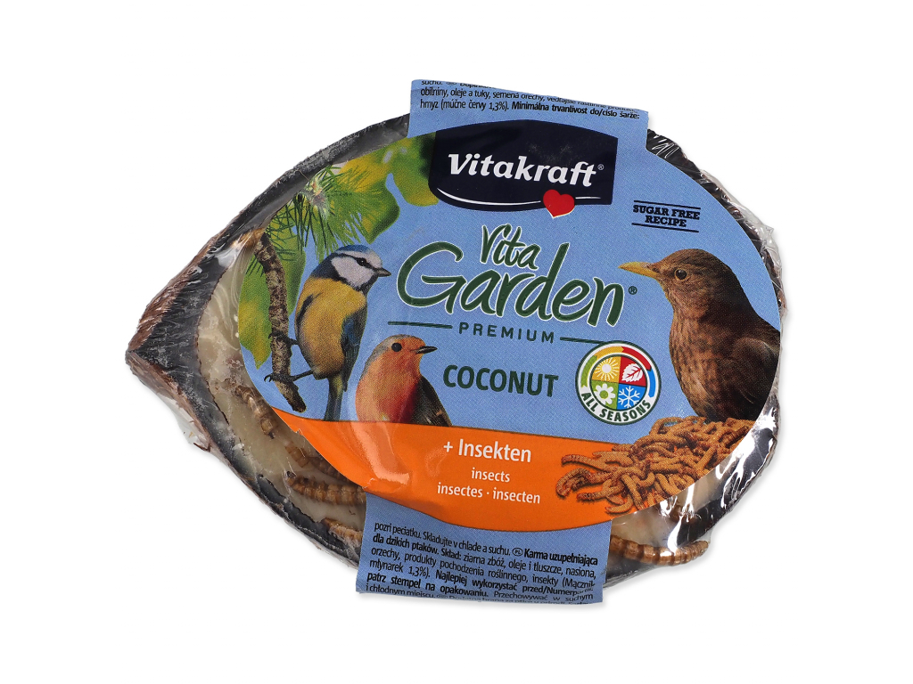 Vitakraft Kokos Vita Garden 1/2 plněný moučnými červy 1 ks z kategorie Chovatelské potřeby pro ptáky a papoušky > Krmivo pro papoušky