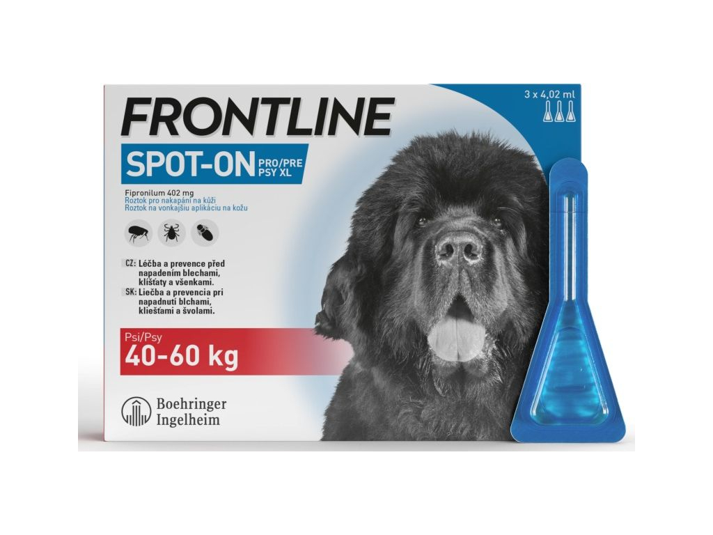 FRONTLINE SPOT ON pro psy XL (40-60kg) - 3x4,02ml z kategorie Chovatelské potřeby a krmiva pro psy > Antiparazitika pro psy > Pipety (Spot On) pro psy