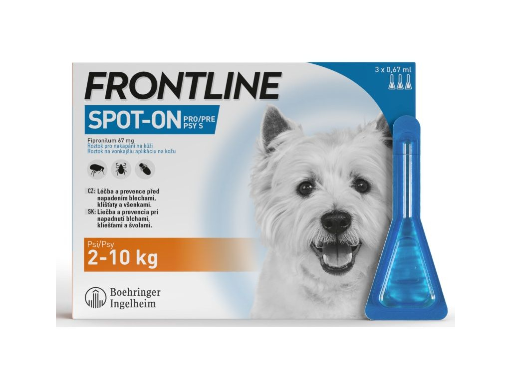 FRONTLINE SPOT ON pro psy S (2-10kg) - 3x0,67ml z kategorie Chovatelské potřeby a krmiva pro psy > Antiparazitika pro psy > Pipety (Spot On) pro psy