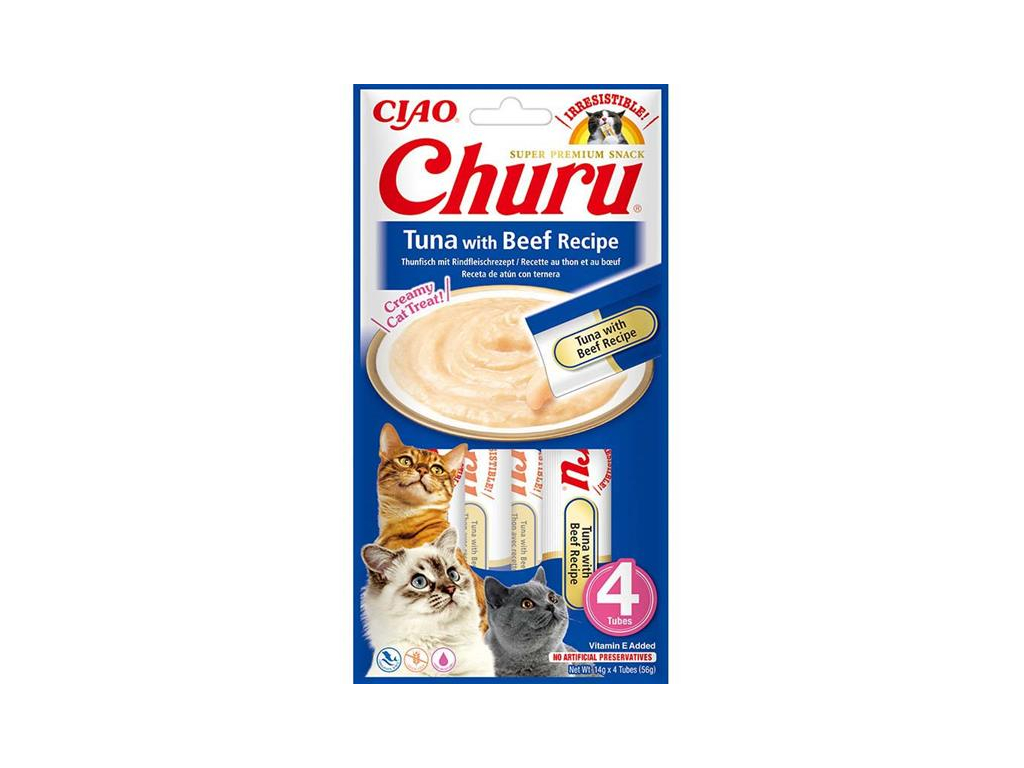 Inaba Churu cat snack tuňák & hovězí 4x14g z kategorie Chovatelské potřeby a krmiva pro kočky > Krmivo a pamlsky pro kočky > Pamlsky pro kočky