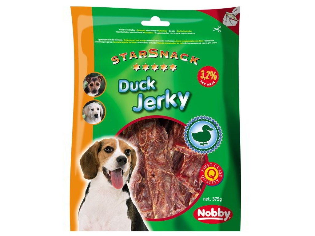 Nobby StarSnack Duck Jerkey sušené kachní svalovina 375g z kategorie Chovatelské potřeby a krmiva pro psy > Pamlsky pro psy > Sušená masíčka pro psy