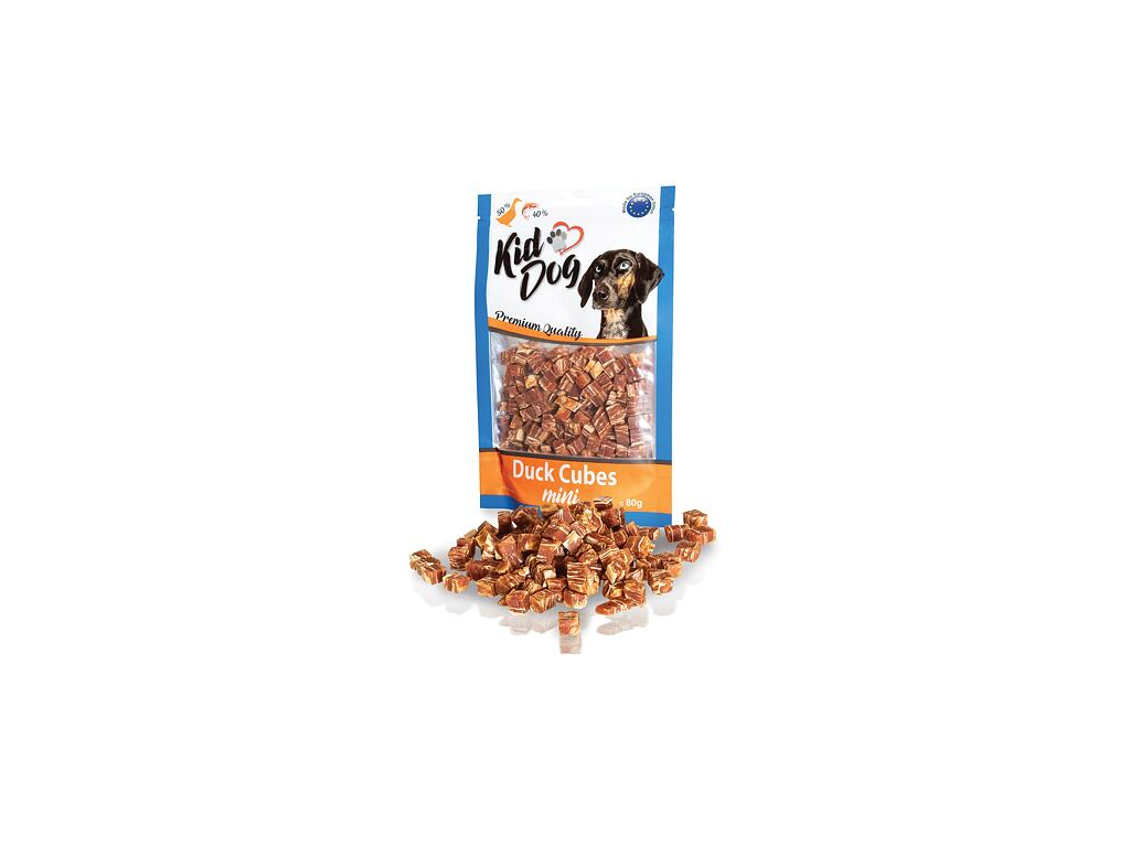 KIDDOG mini kostičky z kachního masíčka a tresky 80 g z kategorie Chovatelské potřeby a krmiva pro psy > Pamlsky pro psy > Sušená masíčka pro psy