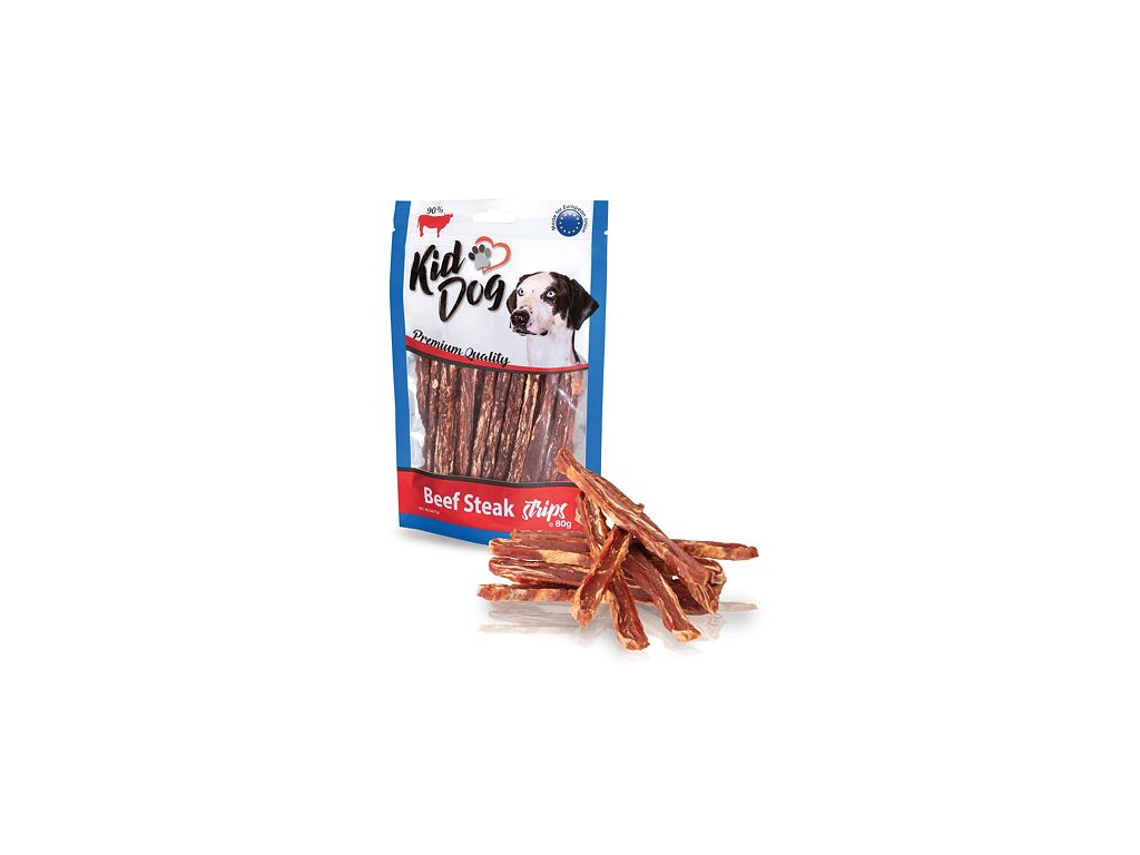 KIDDOG hovězí steak v proužku 80 g z kategorie Chovatelské potřeby a krmiva pro psy > Pamlsky pro psy > Sušená masíčka pro psy