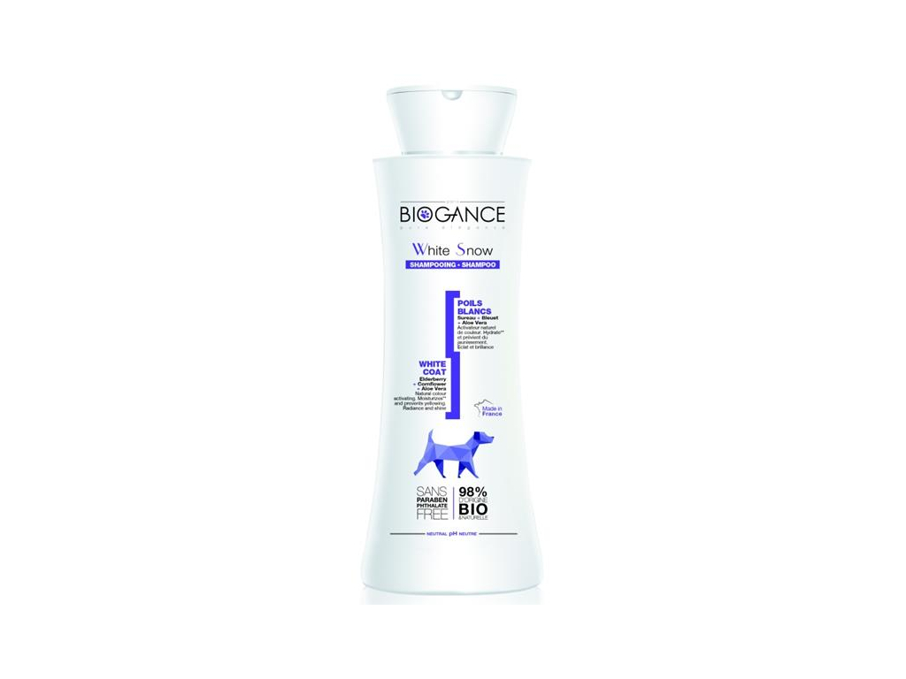 Biogance šampon White snow -pro bílou/světlou srst 250 ml z kategorie Chovatelské potřeby a krmiva pro psy > Hygiena a kosmetika psa > Šampóny a spreje pro psy