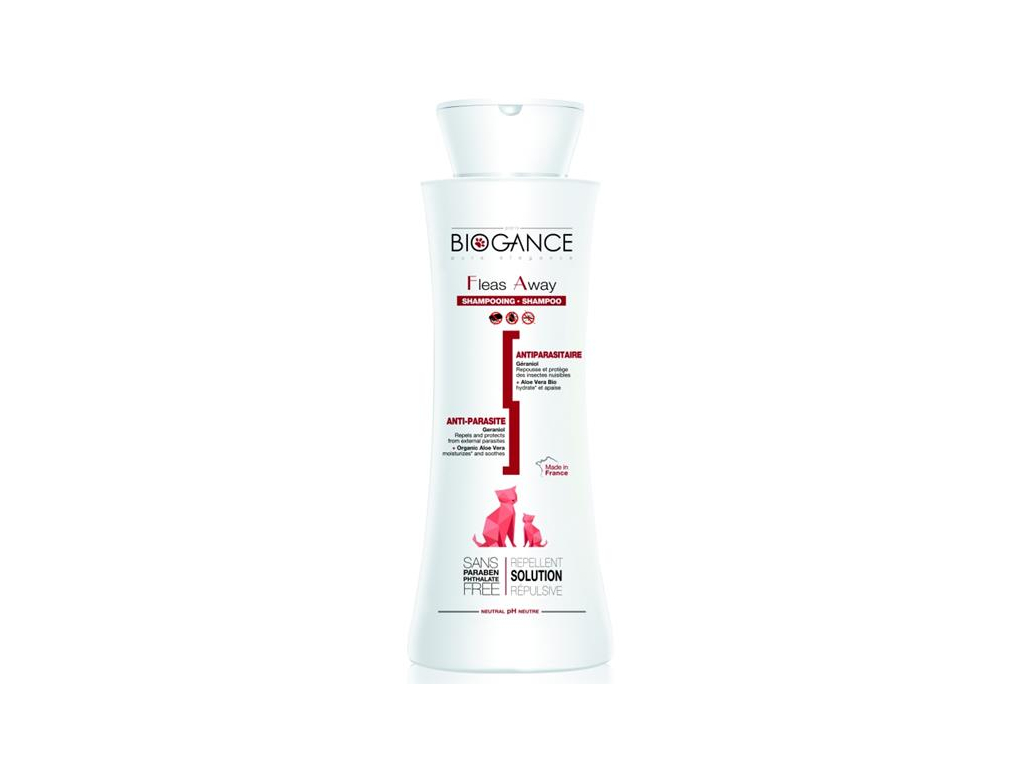 Biogance šampon Fleas away cat - antiparazitní 250 ml z kategorie Chovatelské potřeby a krmiva pro kočky > Hygiena a kosmetika koček > Šampóny pro kočky