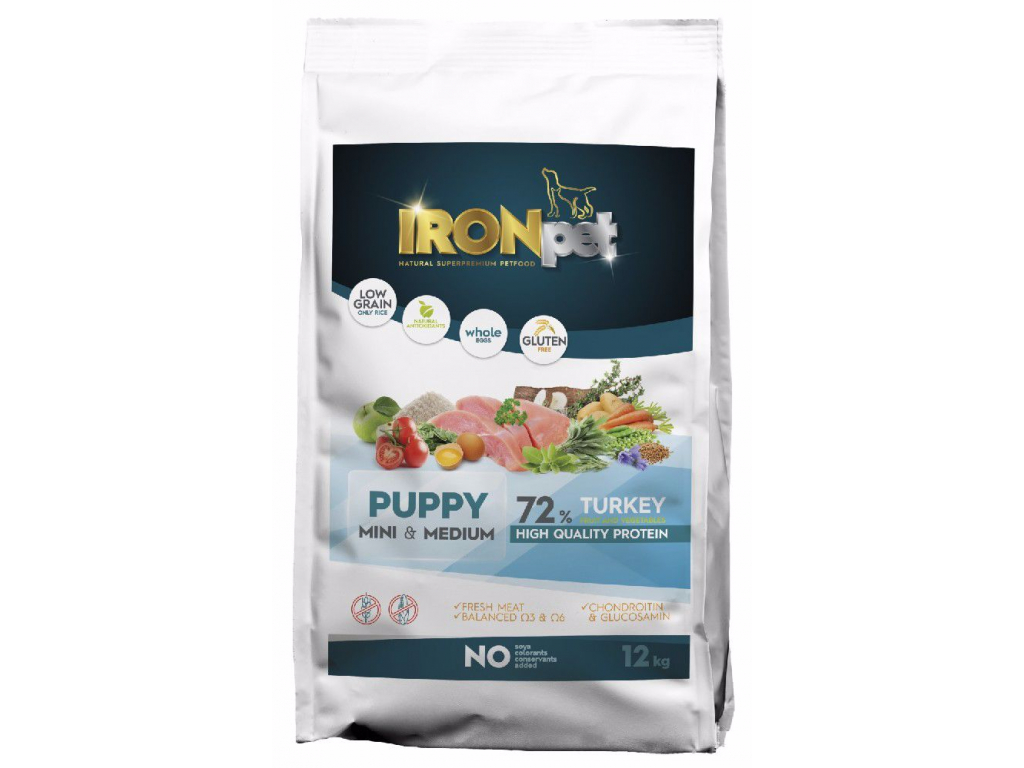 IRONpet Dog Puppy Mini & Medium Turkey (Krocan) 12 kg z kategorie Chovatelské potřeby a krmiva pro psy > Krmiva pro psy > Granule pro psy