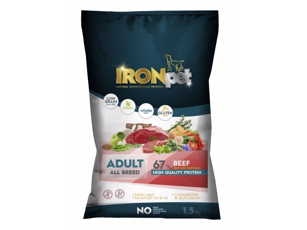 IRONpet Dog Adult All Breed Beef (Hovězí) 1,5 kg z kategorie Chovatelské potřeby a krmiva pro psy > Krmiva pro psy > Granule pro psy