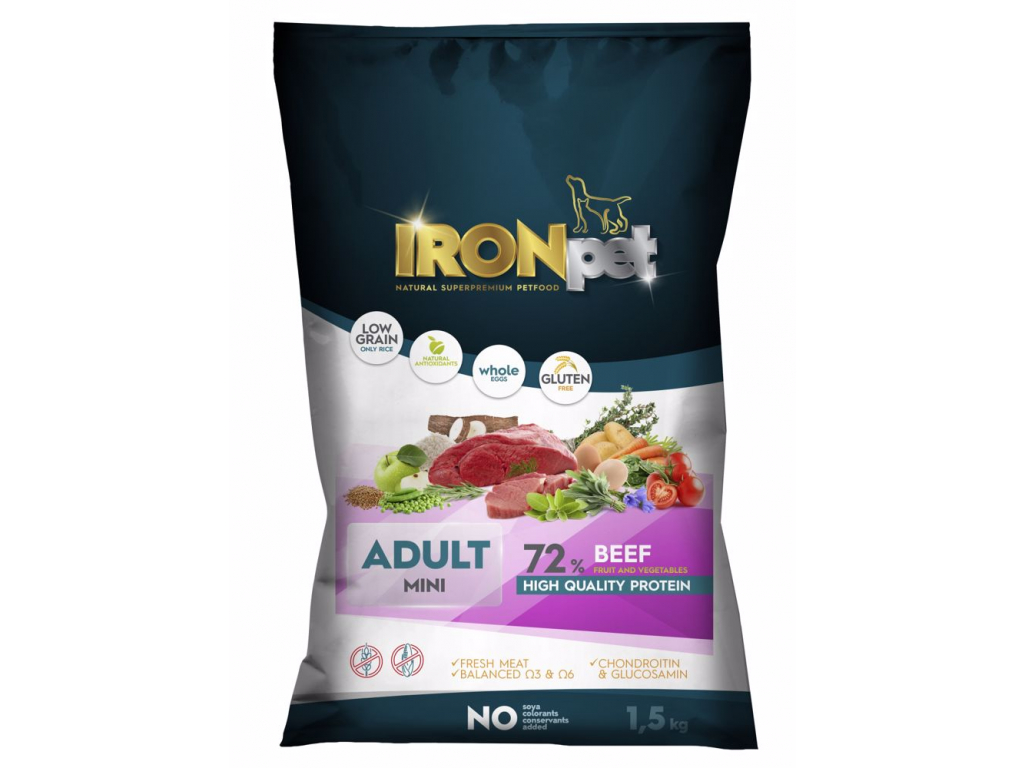 IRONpet Dog Mini Adult Beef (Hovězí) 1,5 kg z kategorie Chovatelské potřeby a krmiva pro psy > Krmiva pro psy > Granule pro psy