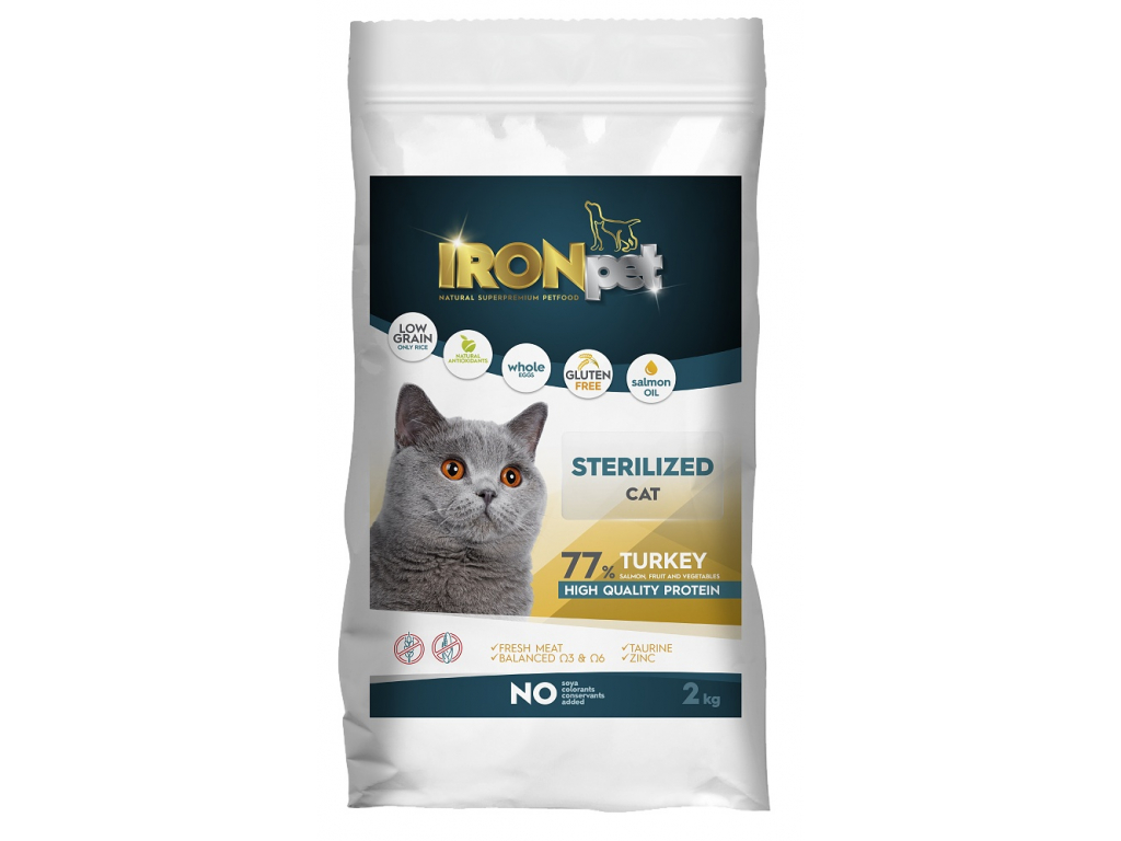 IRONpet Cat Sterilized Turkey (Krůta) 2 kg z kategorie Chovatelské potřeby a krmiva pro kočky > Krmivo a pamlsky pro kočky > Granule pro kočky