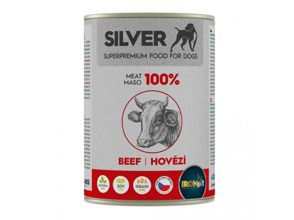 IRONpet Silver Dog Hovězí 100% masa 400 g z kategorie Chovatelské potřeby a krmiva pro psy > Krmiva pro psy > Konzervy pro psy