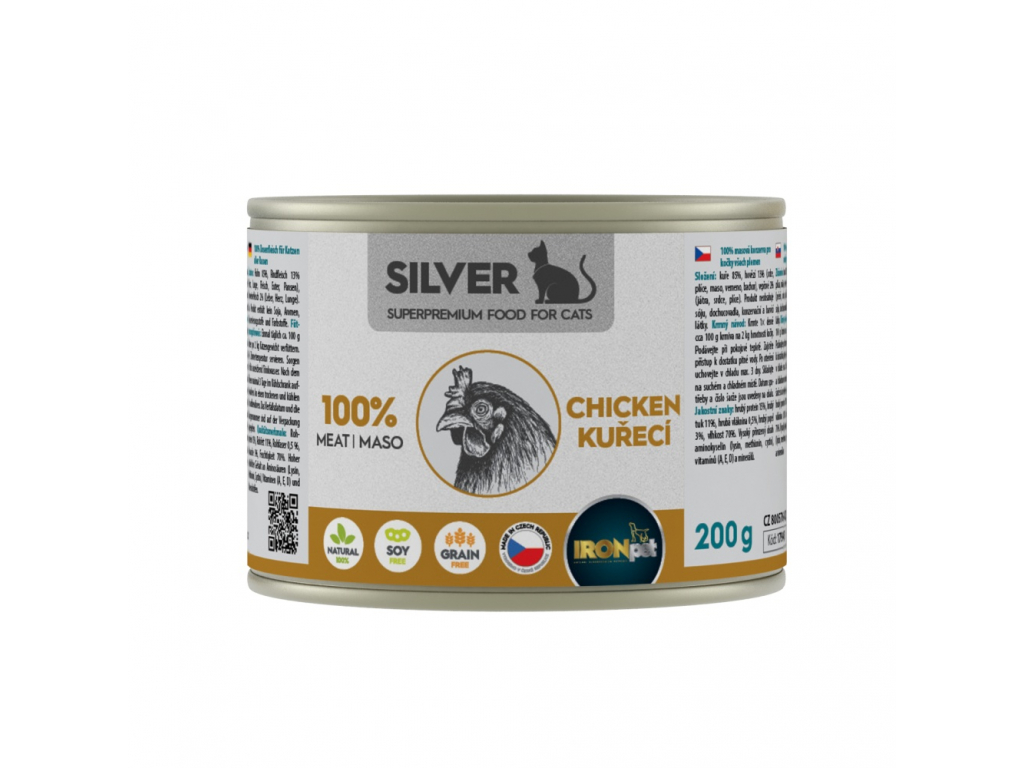 IRONpet Silver Cat Kuřecí 100% masa 200 g z kategorie Chovatelské potřeby a krmiva pro kočky > Krmivo a pamlsky pro kočky > Konzervy pro kočky