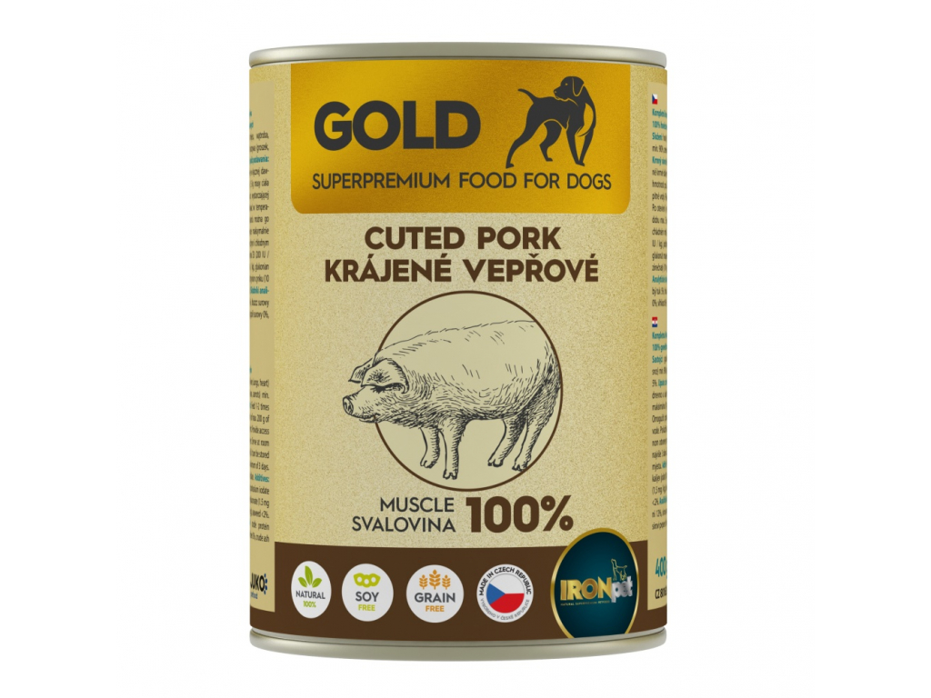 IRONpet Gold Dog Vepřová krájená svalovina 400 g z kategorie Chovatelské potřeby a krmiva pro psy > Krmiva pro psy > Konzervy pro psy