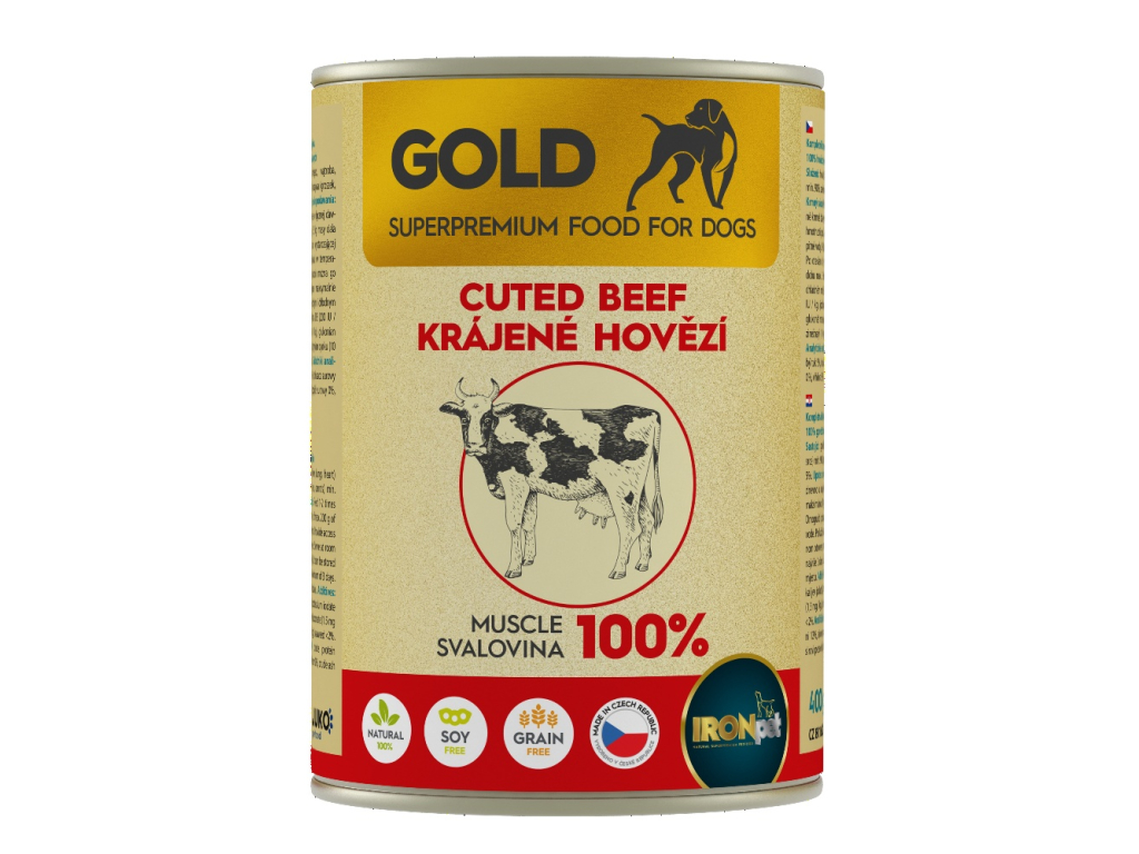 IRONpet Gold Dog Hovězí krájená svalovina 400 g z kategorie Chovatelské potřeby a krmiva pro psy > Krmiva pro psy > Konzervy pro psy