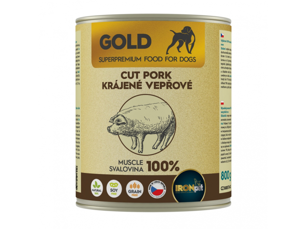 IRONpet Gold Dog Vepřová krájená svalovina 800 g z kategorie Chovatelské potřeby a krmiva pro psy > Krmiva pro psy > Konzervy pro psy