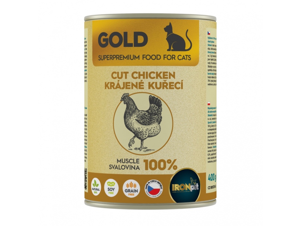 IRONpet Gold Cat Kuřecí krájená svalovina 400 g z kategorie Chovatelské potřeby a krmiva pro kočky > Krmivo a pamlsky pro kočky > Konzervy pro kočky