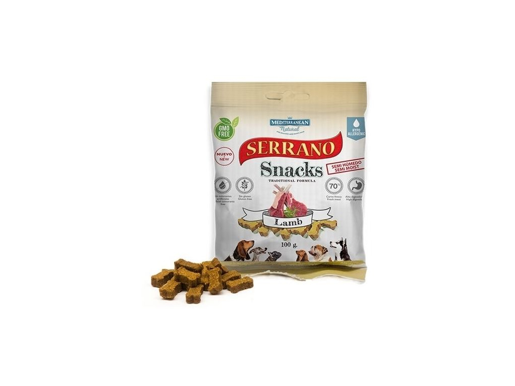 Serrano Snack Dog Lamb 100 g z kategorie Chovatelské potřeby a krmiva pro psy > Pamlsky pro psy > Poloměkké pamlsky pro psy