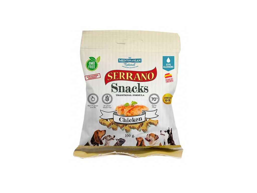 Serrano Snack Dog Serrano Chicken 100 g z kategorie Chovatelské potřeby a krmiva pro psy > Pamlsky pro psy > Poloměkké pamlsky pro psy