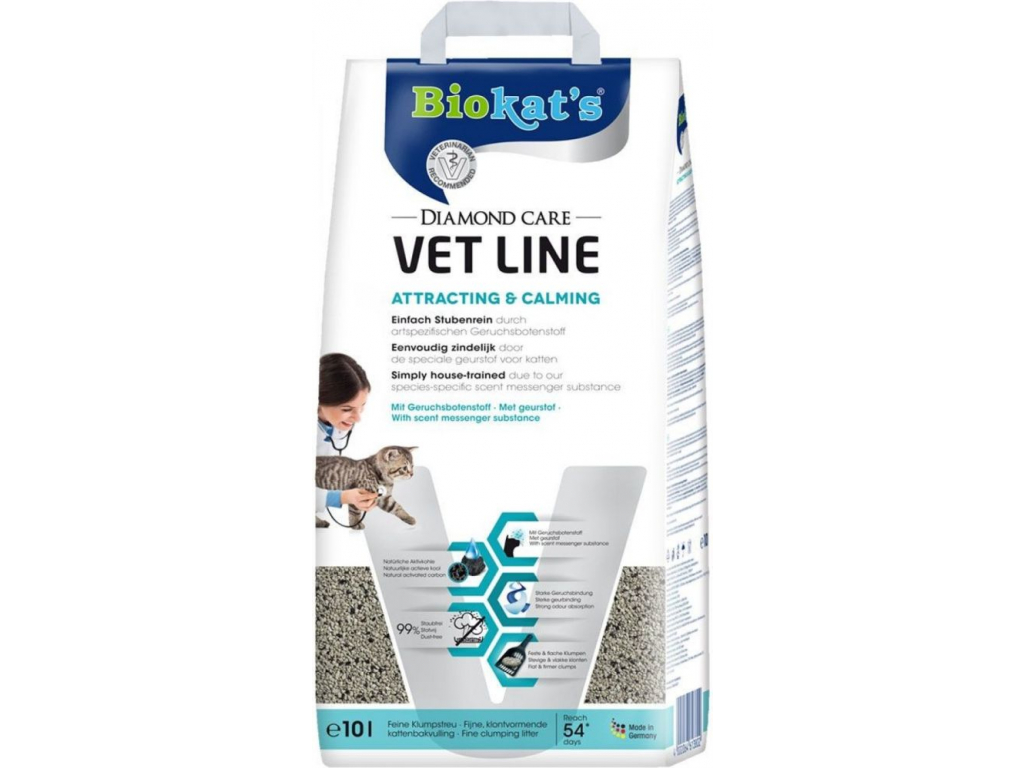 Biokats Diamond Care Vet Line Attracting & Calmin 10l z kategorie Chovatelské potřeby a krmiva pro kočky > Toalety, steliva pro kočky > Steliva kočkolity pro kočky
