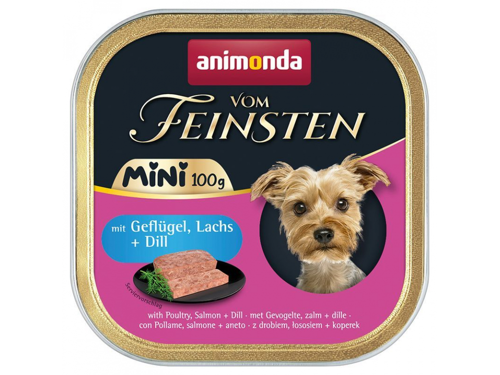 Animonda Vom Feinsten MINI paštika drůbeží, losos a kopr pro psy 100g z kategorie Chovatelské potřeby a krmiva pro psy > Krmiva pro psy > Vaničky, paštiky pro psy