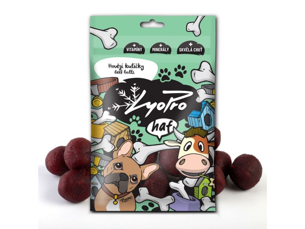 LyoPro haf sušené hovězí kuličky 70g z kategorie Chovatelské potřeby a krmiva pro psy > Pamlsky pro psy > Sušená masíčka pro psy