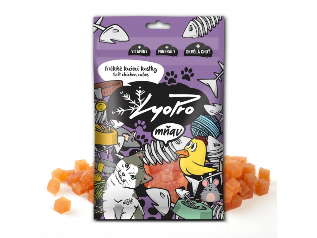 LyoPro mňau - sušené měkké kuřecí kostky 70g z kategorie Chovatelské potřeby a krmiva pro kočky > Krmivo a pamlsky pro kočky > Pamlsky pro kočky