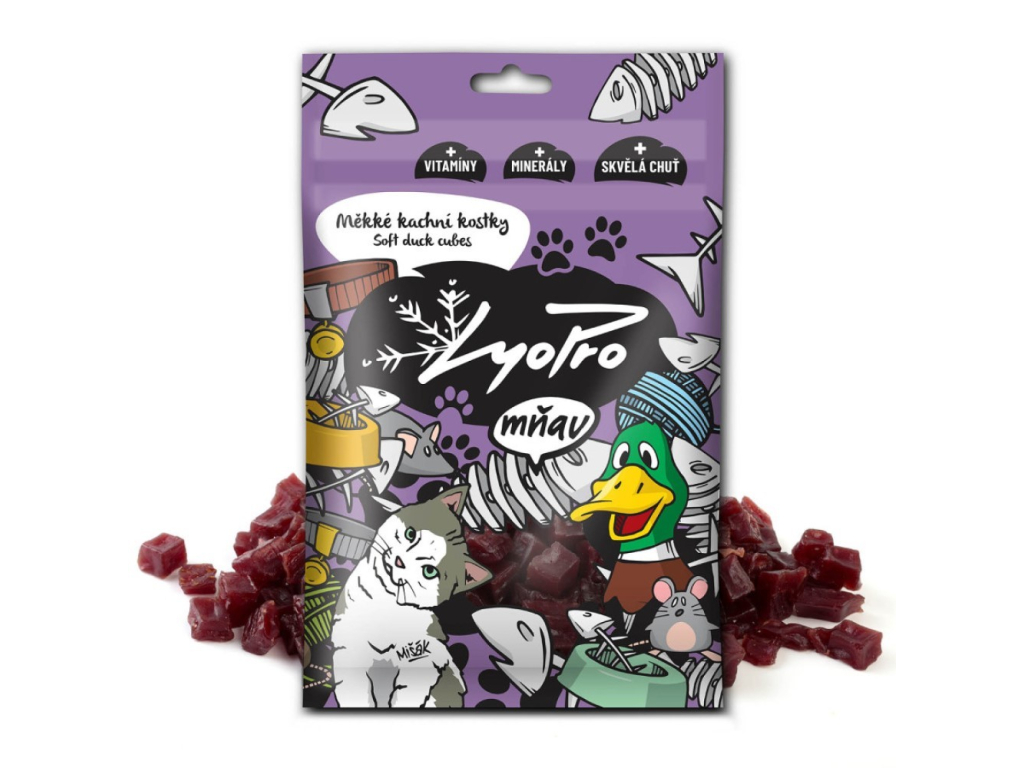 LyoPro mňau - sušené měkké kachní kostky 70g z kategorie Chovatelské potřeby a krmiva pro kočky > Krmivo a pamlsky pro kočky > Pamlsky pro kočky