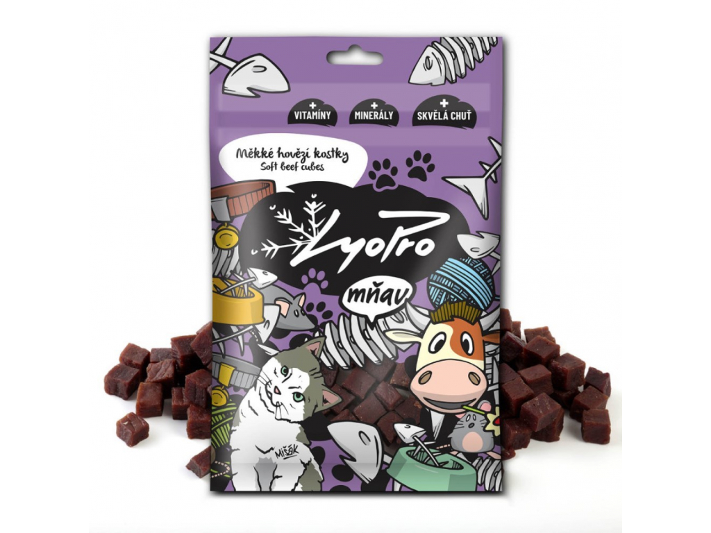 LyoPro mňau - sušené měkké hovězí kostky 70g z kategorie Chovatelské potřeby a krmiva pro kočky > Krmivo a pamlsky pro kočky > Pamlsky pro kočky