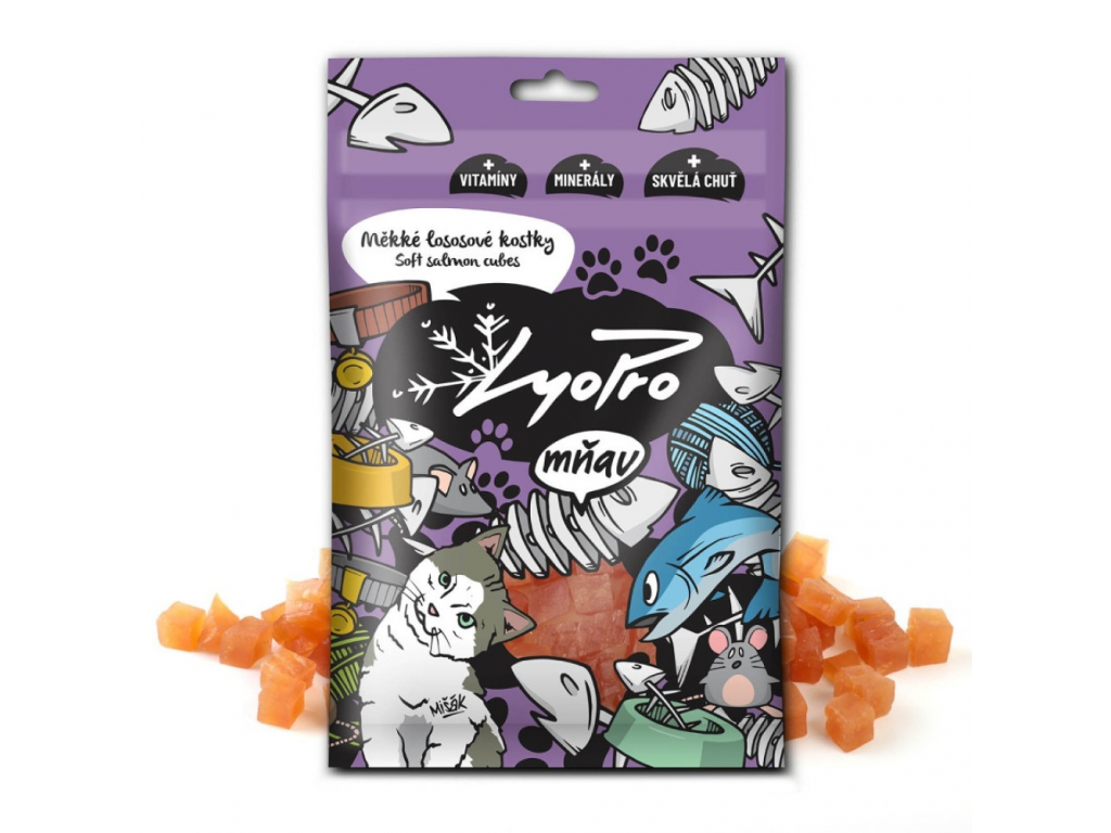 LyoPro mňau - sušené měkké lososové kostky 70g z kategorie Chovatelské potřeby a krmiva pro kočky > Krmivo a pamlsky pro kočky > Pamlsky pro kočky