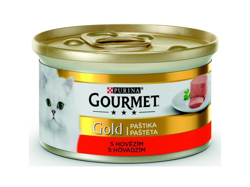 Gourmet Gold jemná paštika hovězí 85g z kategorie Chovatelské potřeby a krmiva pro kočky > Krmivo a pamlsky pro kočky > Konzervy pro kočky