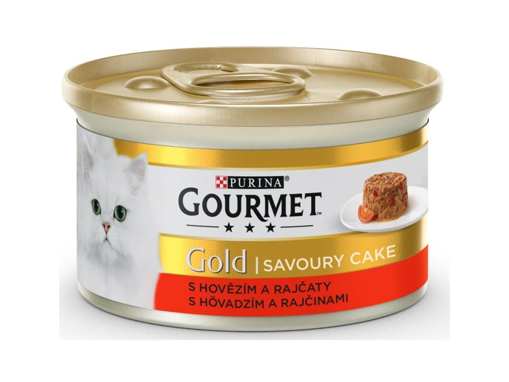 Gourmet Gold Savoury Cake hovězí s rajčaty 85g z kategorie Chovatelské potřeby a krmiva pro kočky > Krmivo a pamlsky pro kočky > Konzervy pro kočky