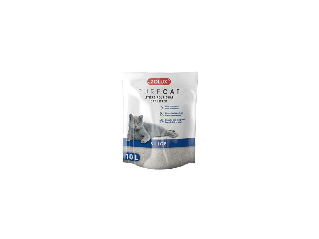 Podestýlka PURECAT natural silica 10l Zolux z kategorie Chovatelské potřeby a krmiva pro kočky > Toalety, steliva pro kočky > Steliva kočkolity pro kočky