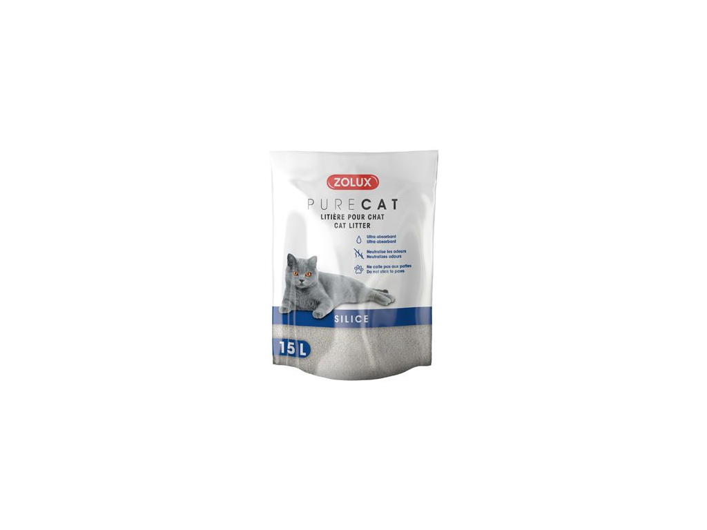Podestýlka PURECAT natural silica 15l Zolux z kategorie Chovatelské potřeby a krmiva pro kočky > Toalety, steliva pro kočky > Steliva kočkolity pro kočky