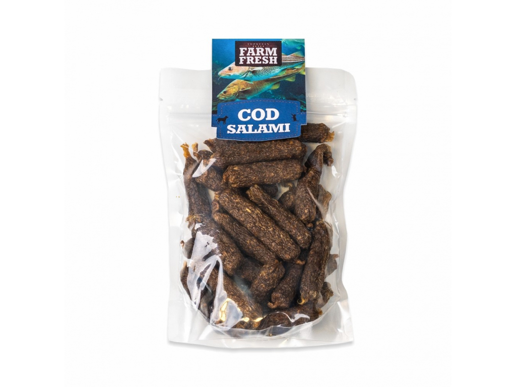 Farm Fresh Cod Salami Tresčí salámky 250g z kategorie Chovatelské potřeby a krmiva pro psy > Pamlsky pro psy > Tyčinky, salámky pro psy
