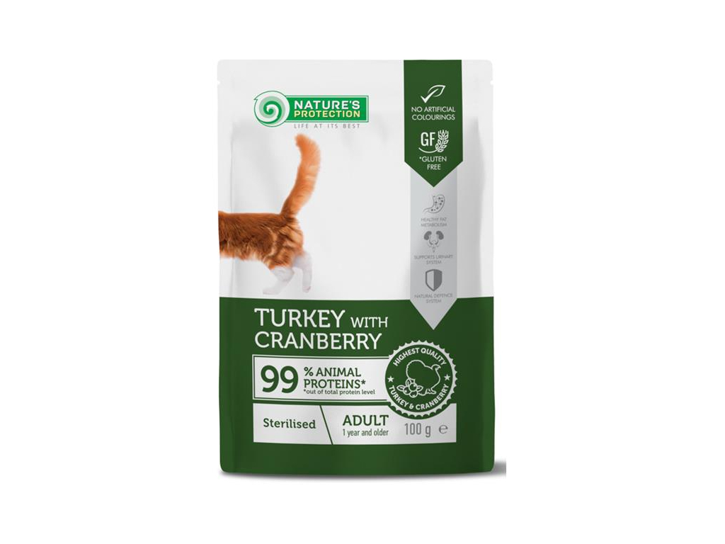 Nature's Protection Cat kaps. Sterilised Turkey and Cranberry 100g z kategorie Chovatelské potřeby a krmiva pro kočky > Krmivo a pamlsky pro kočky > Kapsičky pro kočky