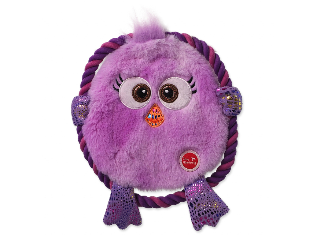 Hračka DOG FANTASY Monsters ploché kuře fialové s provazem 18cm z kategorie Chovatelské potřeby a krmiva pro psy > Hračky pro psy > Plyšové hračky pro psy